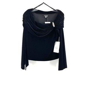 NWT Xscape by Joanna Chen Women's Black Velour Cowl Neck Top Rhinestones Size S